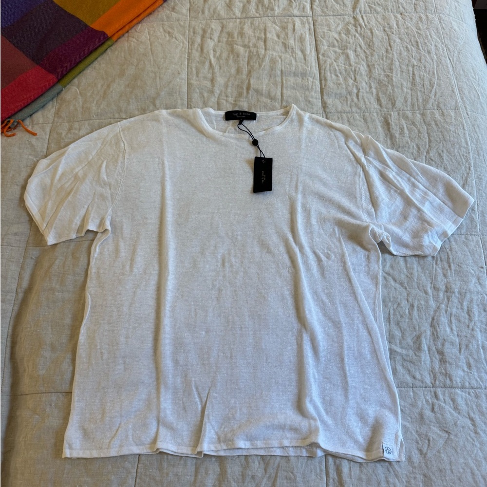 rag & bone White Short-Sleeve Linen Tee